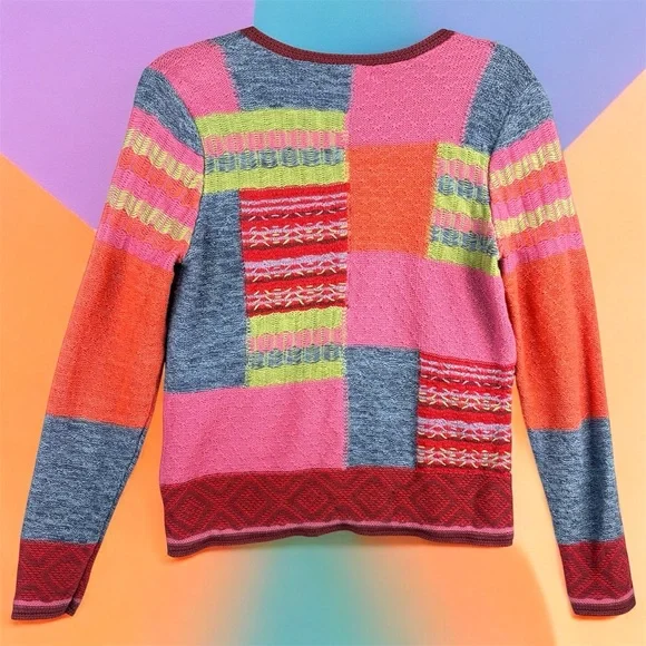 Christopher & Banks Colorful Patchwork Women's Sweater Hand Embroidered  Medium - Picture 2 of 9